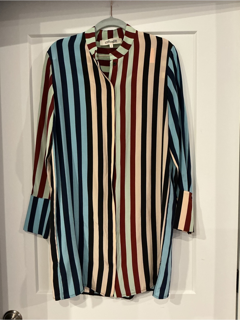 Diane Von Furstenberg Multicolor Vertical Stripe Button-Down Tunic 100% silk